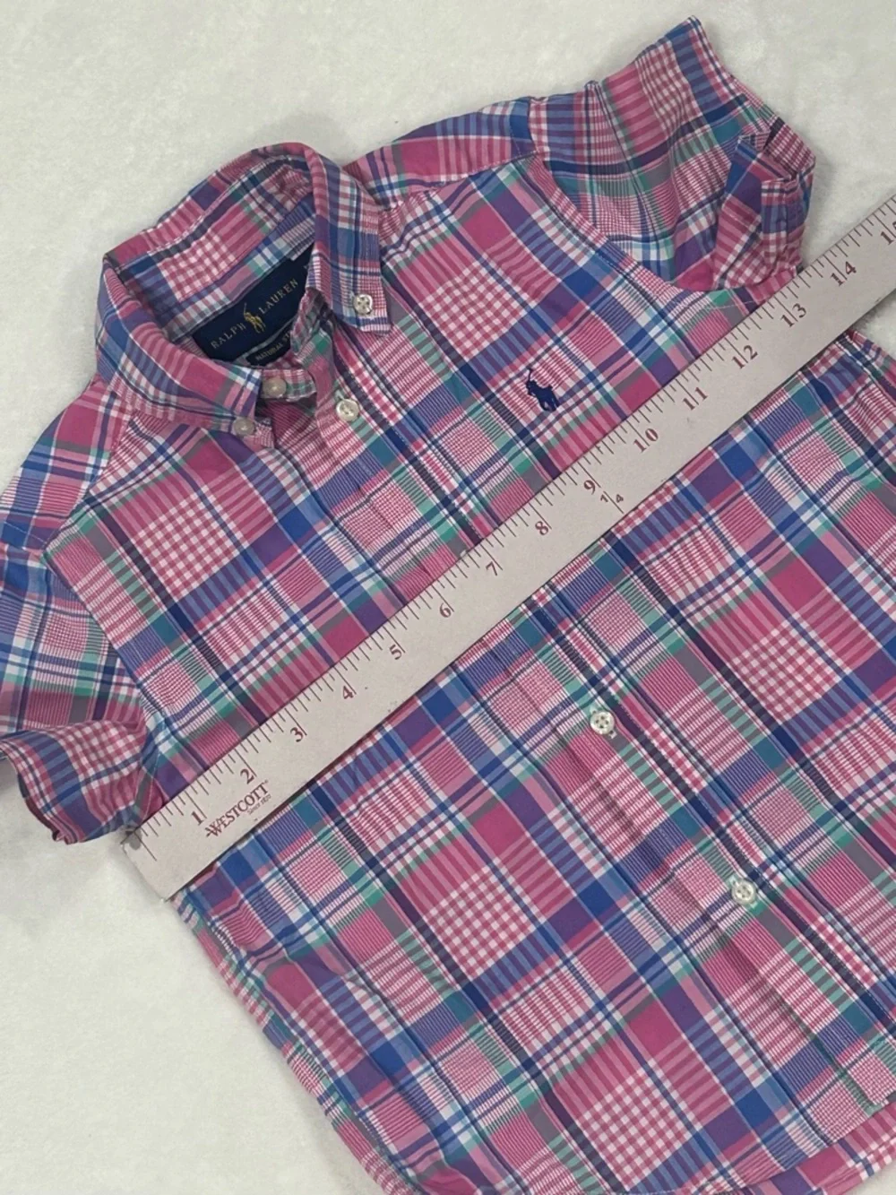 Ralph Lauren shirt button down pink plaid kid toddler boy 3T short sleeve preppy